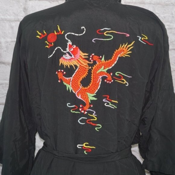 Vintage 90s Embroidered Dragon Kimono Robe - Picture 4 of 7